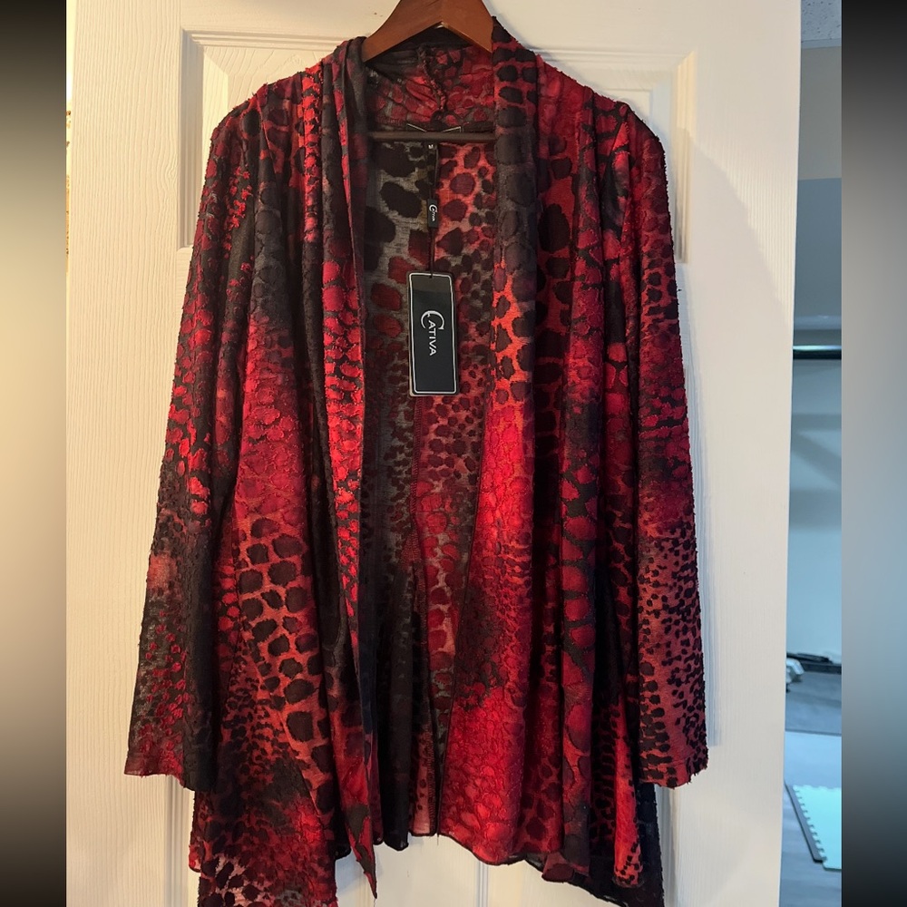 Red and Black Animal Print Cardigan